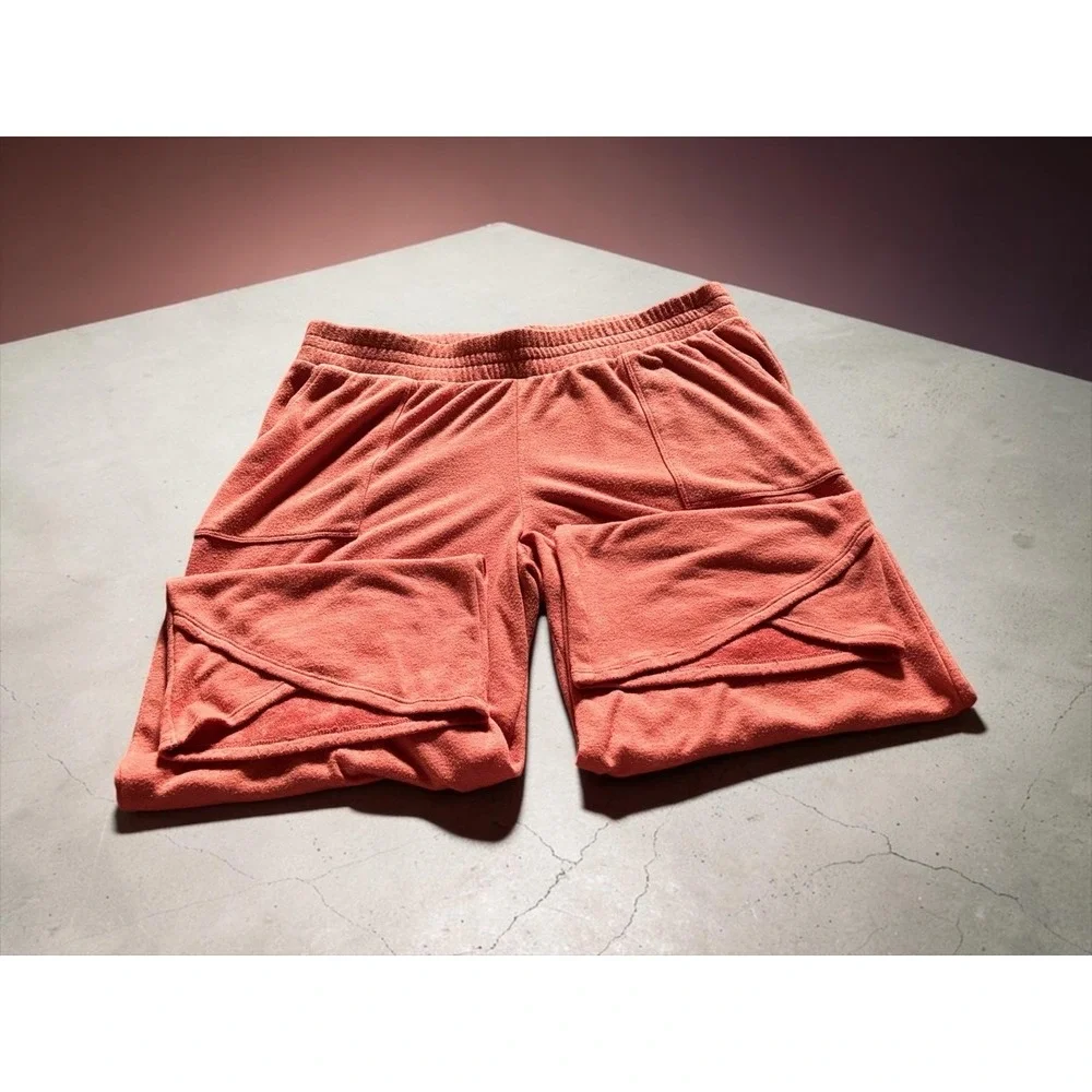AnyBody Lg Petite Coral Soft Knit Crop Lounge Pants Wide Leg Tulip Hem Pocket